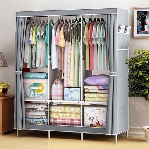 CYFAZA Wardrobe for Clothes, Portable Closet with Cover, 3-Column 3 Hanging Sections Organizer with Shelves, Dustproof Fabric Clothes Storage, Easy to Assemble