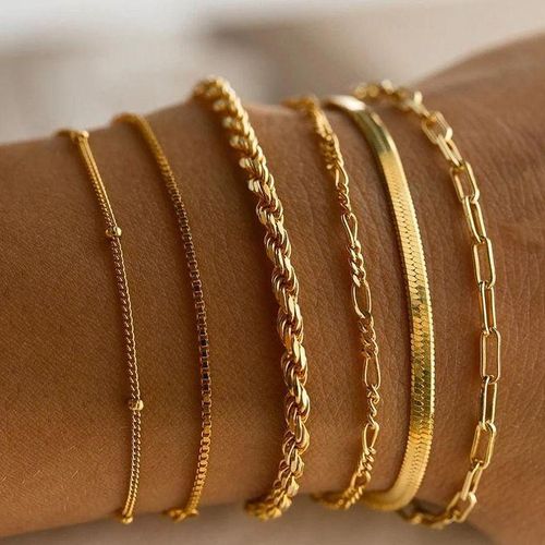 6Pcs Gold Color Bracelet Set for Women — image 1