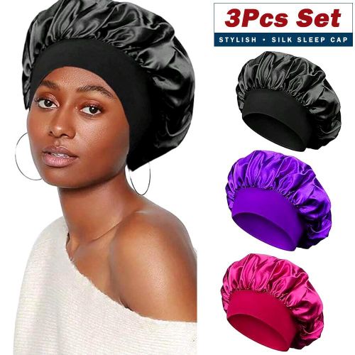 Original ARHANORY 3Pcs Satin Hair Bonnet Large Sleep Cap Wide Elastic Band
