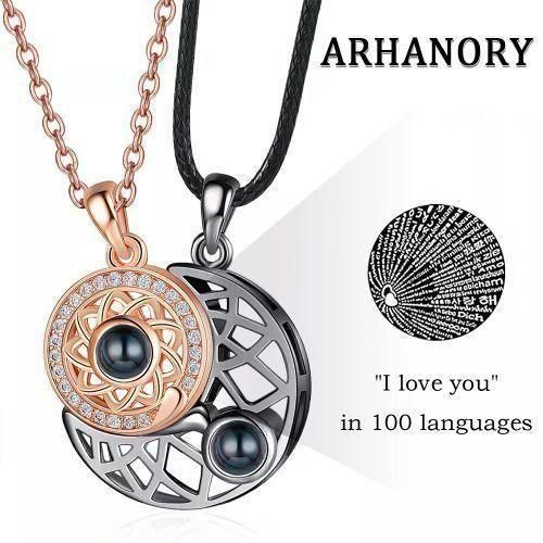 ARHANORY 2 In 1 Magnetic Couple Necklace For Lovers Split Sun Moon Pendant Chain