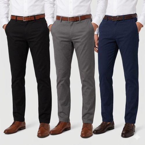 Men Trousers Office Business Work Formal Casual Pants. - Black, Blue &amp; Grey