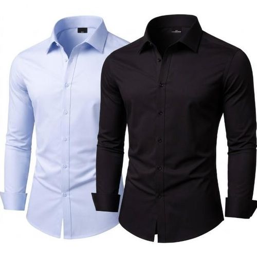 2 Pack Of Men's Cotton Office Shirts Long Sleeve - Blue &amp; Black