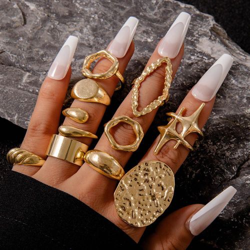 ARHANORY 10pcs/set Ladies Gold Ring Set - Adjustable Stacking Rings