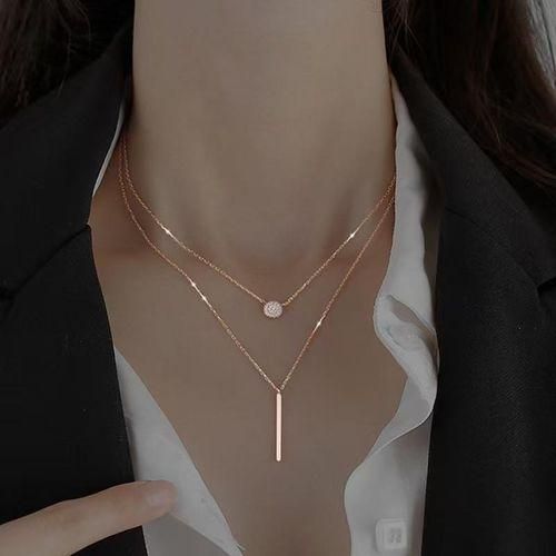 Women's Double Layered Diamond Pendant Necklace-Christmas and New Year,Word Cup Special Price