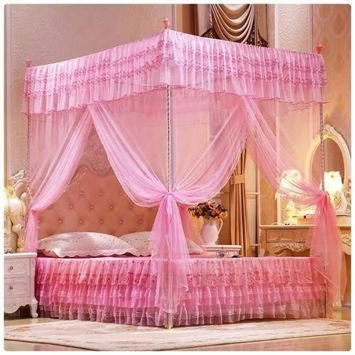 David Ultimate Protection & Cozy Mosquito Net with 4 Stainless Steel Stands & 3 Doors Design Bed Net S1 - Pink